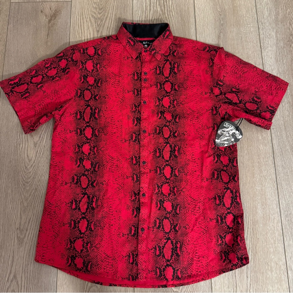 Vibrant Red Snake Print Casual Shirt
